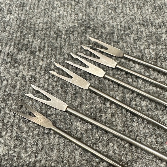 Vintage set fondue forks wood handles colorful tips mid century - Picture 3 of 4